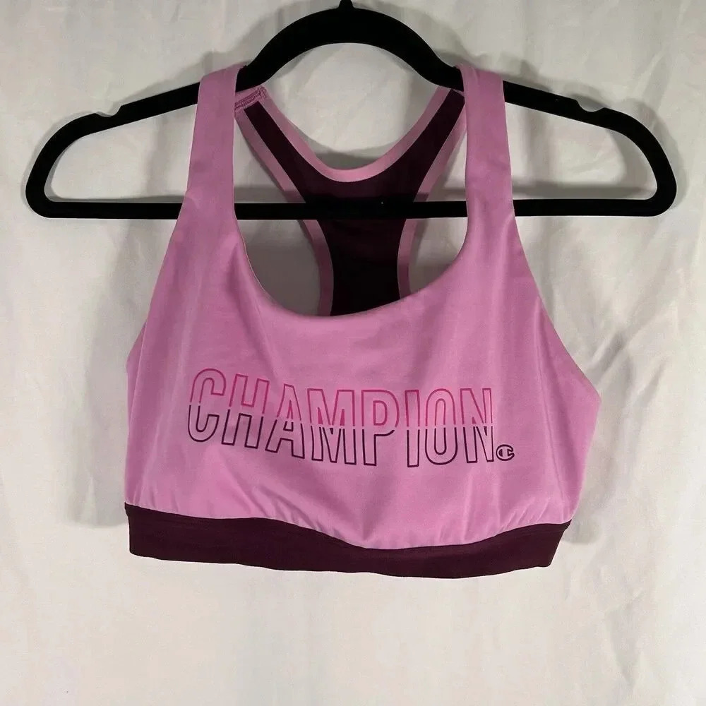 Champion Sports Bra Women's Medium Pink Purple Pull On Athletic Graphic